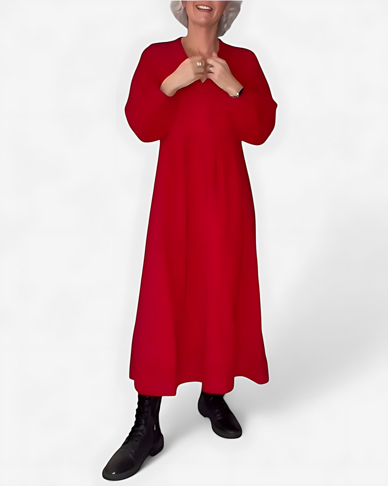 Valerie – V Neck Long Sleeve A-Line Maxi Dress