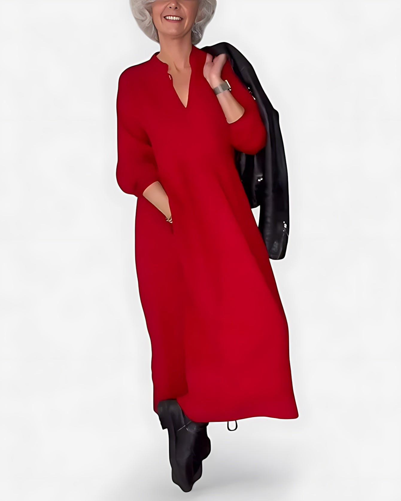 Valerie – V Neck Long Sleeve A-Line Maxi Dress