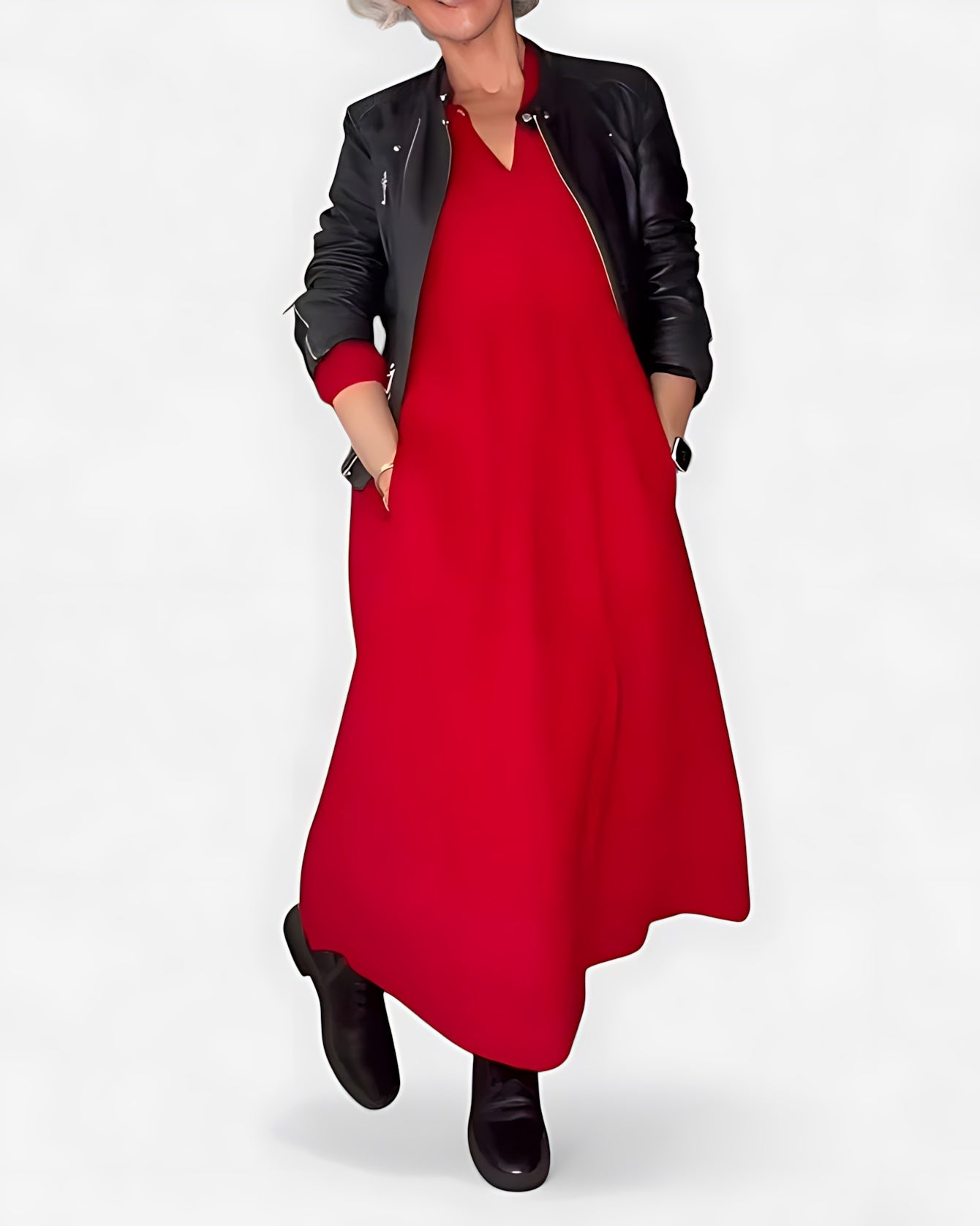 Valerie – V Neck Long Sleeve A-Line Maxi Dress
