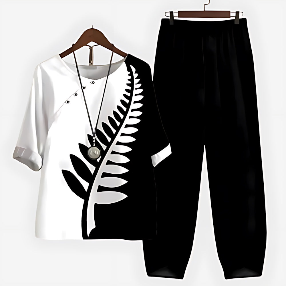Vera – Butterfly Print Top and Tapered Pants Set
