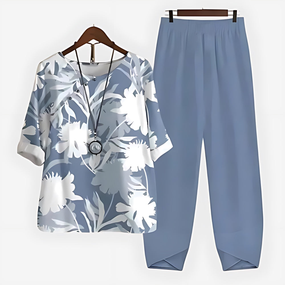 Vera – Butterfly Print Top and Tapered Pants Set