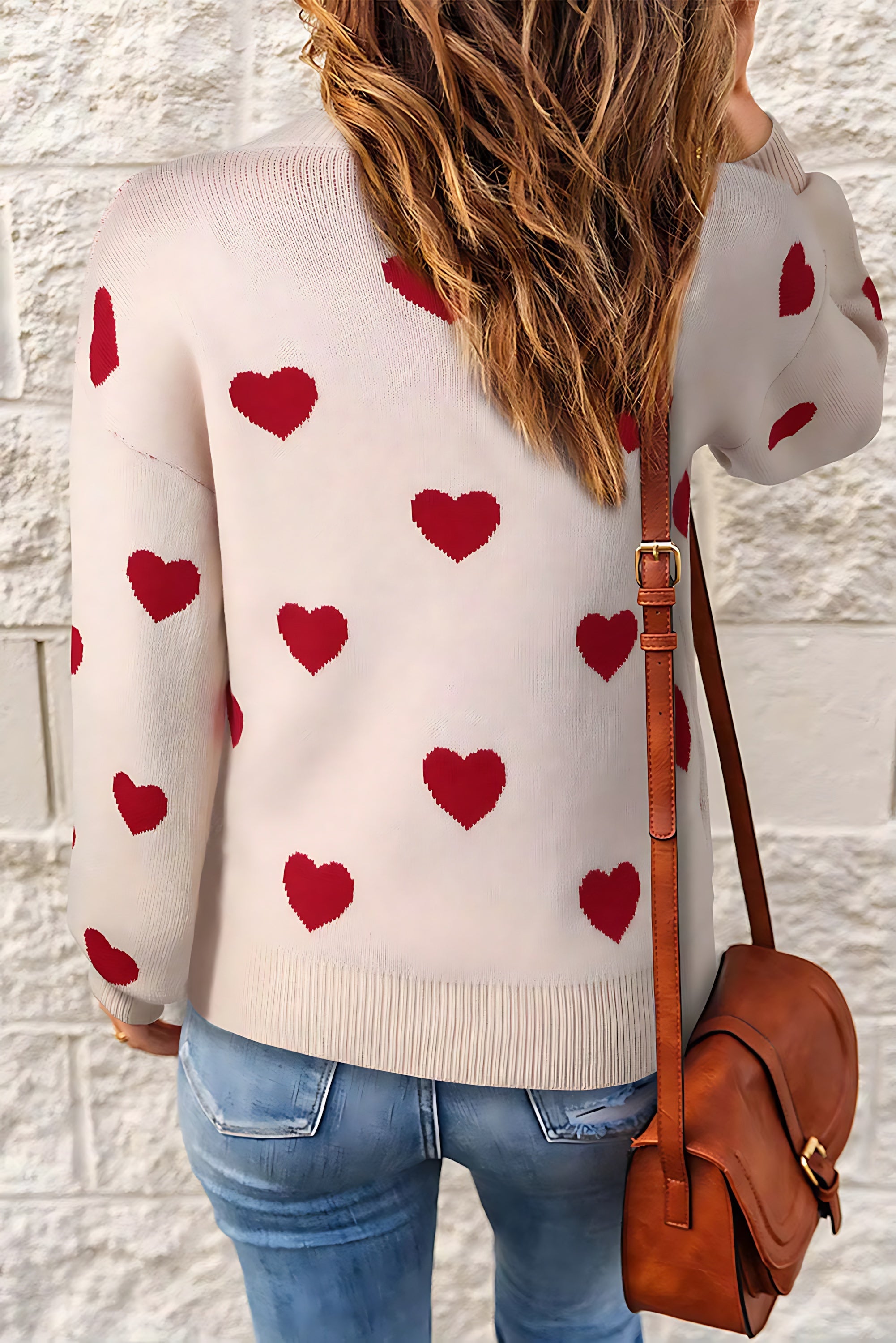 Veronica – Heart Pattern Crew Neck Sweater