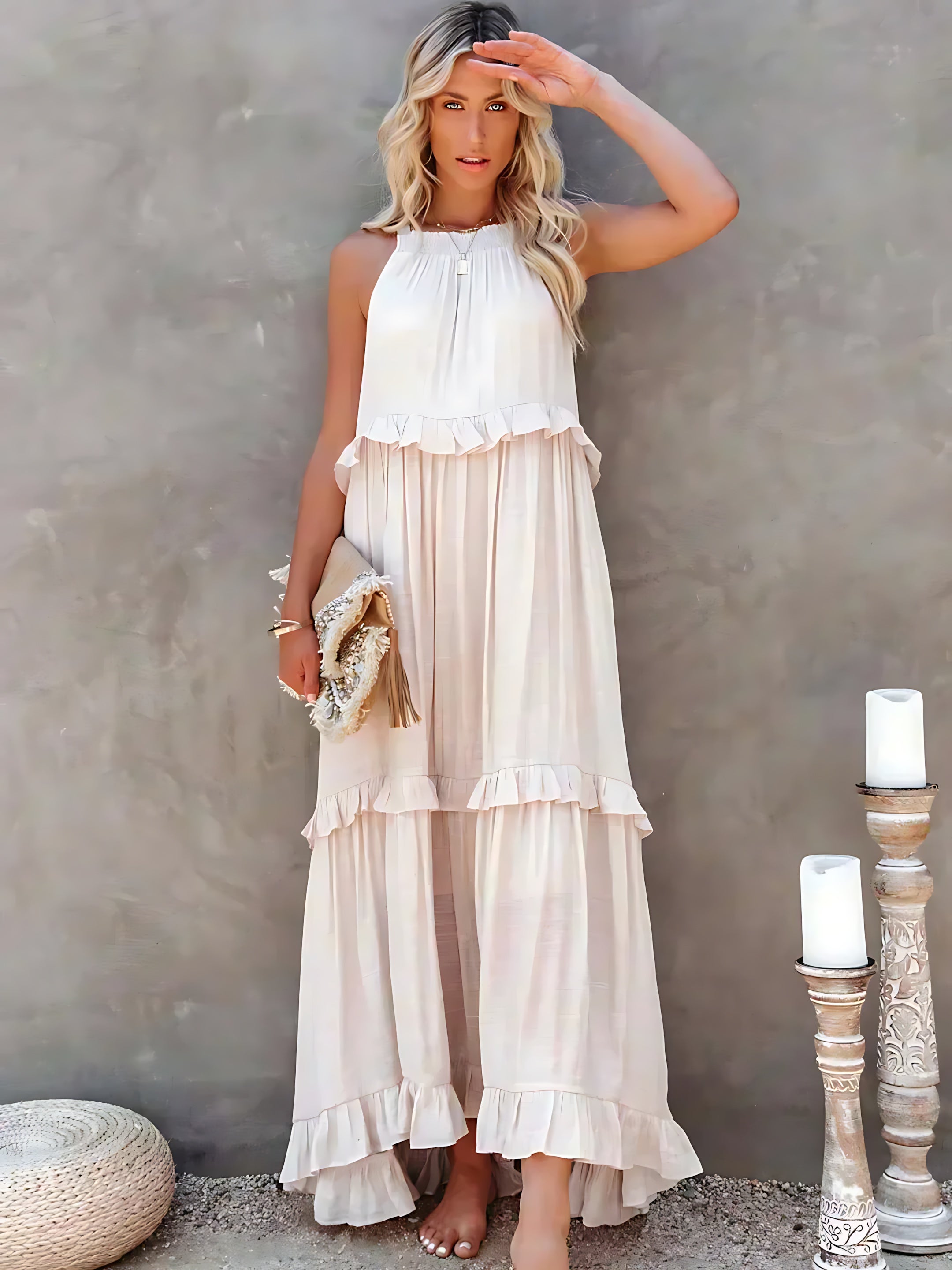 Veronica – High Neck Tiered Ruffle Summer Maxi Dress