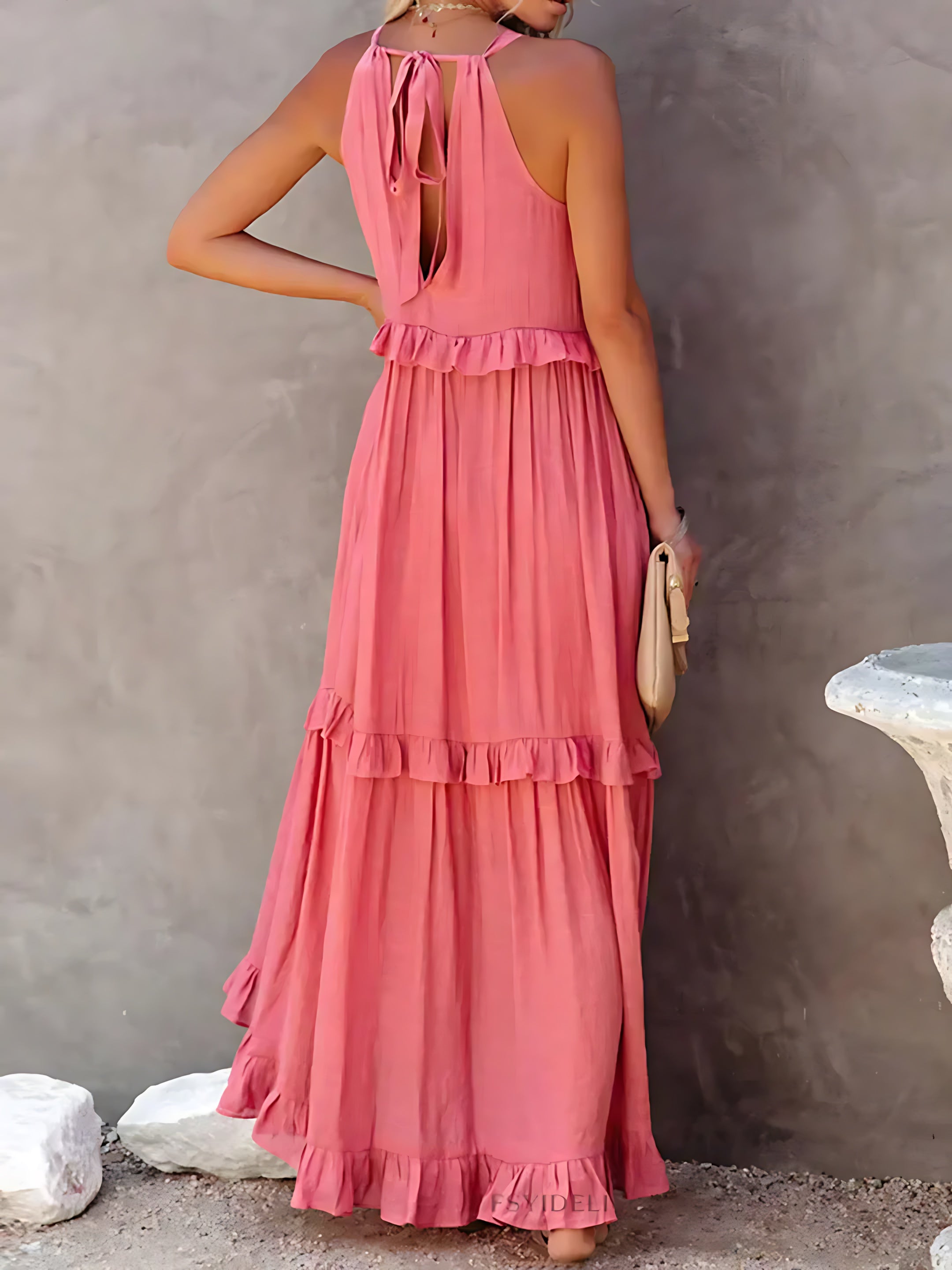 Veronica – High Neck Tiered Ruffle Summer Maxi Dress