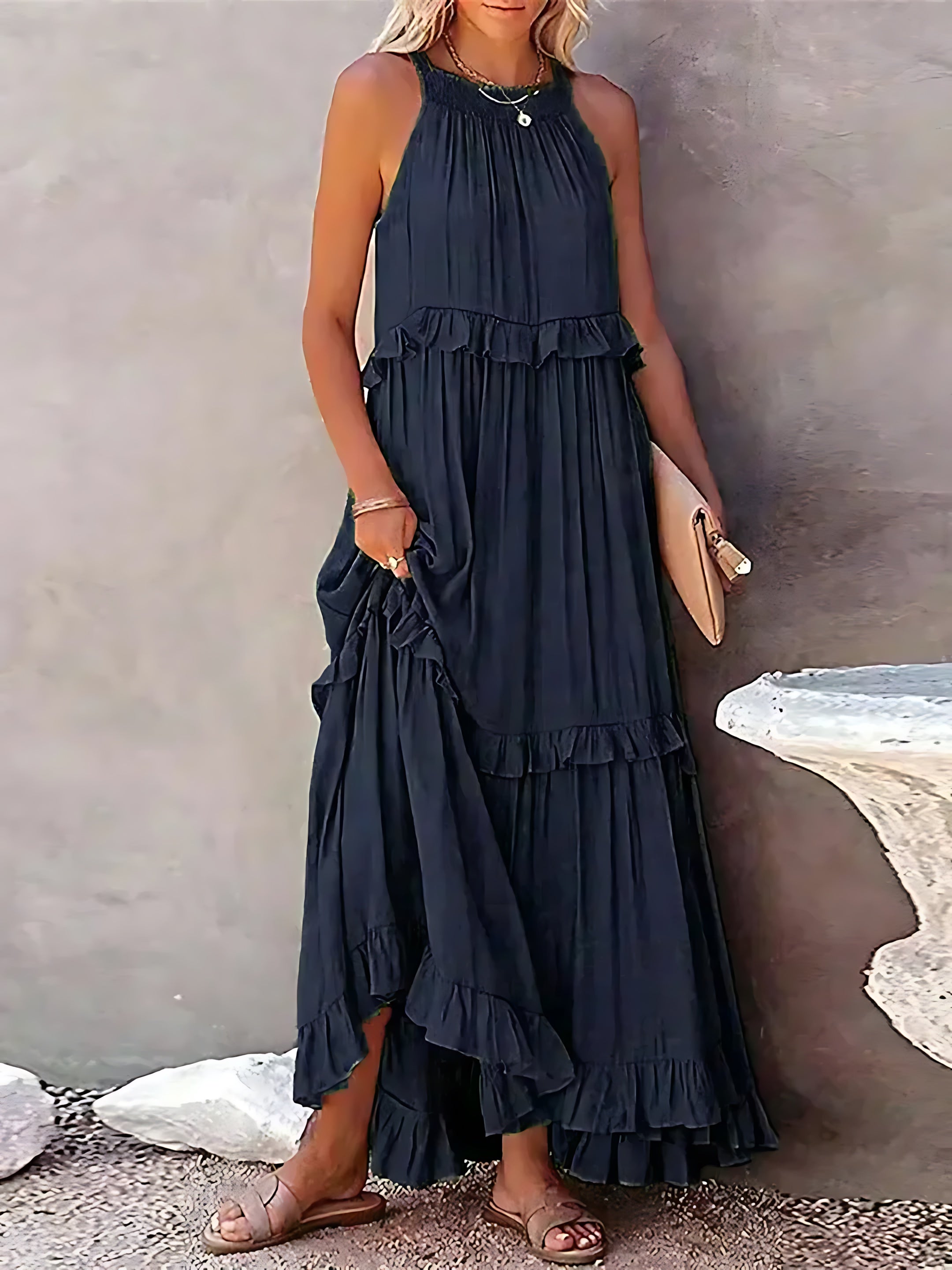 Veronica – High Neck Tiered Ruffle Summer Maxi Dress