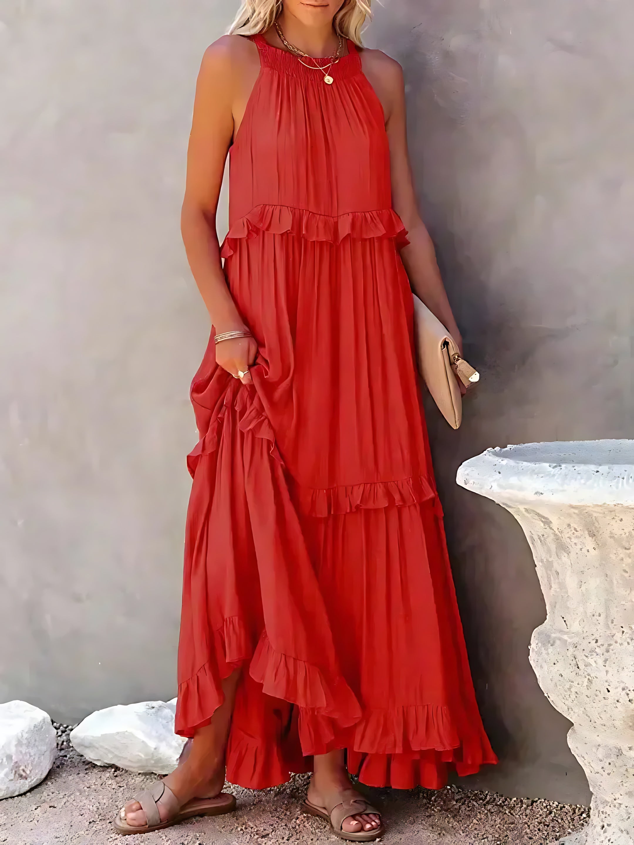 Veronica – High Neck Tiered Ruffle Summer Maxi Dress