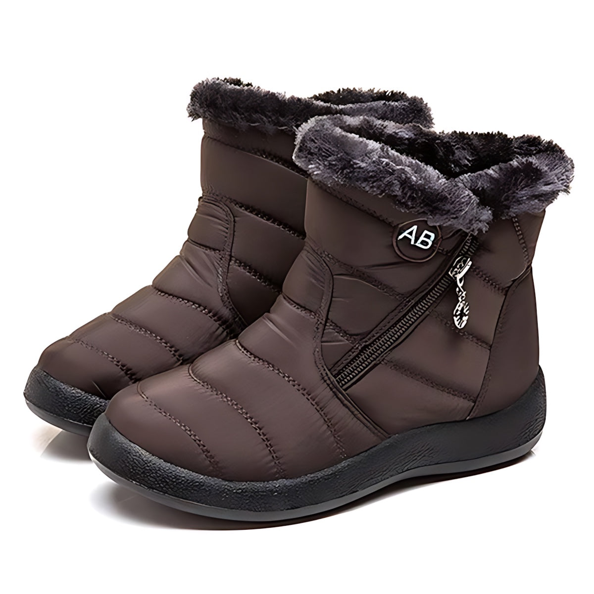 Victoria – Quilted Faux Fur Trim Ankle Snow Boots