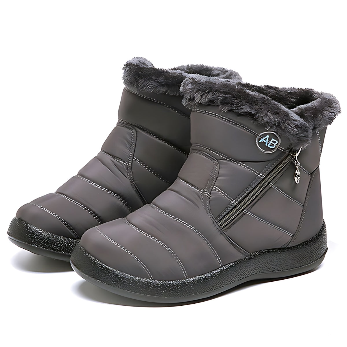 Victoria – Quilted Faux Fur Trim Ankle Snow Boots