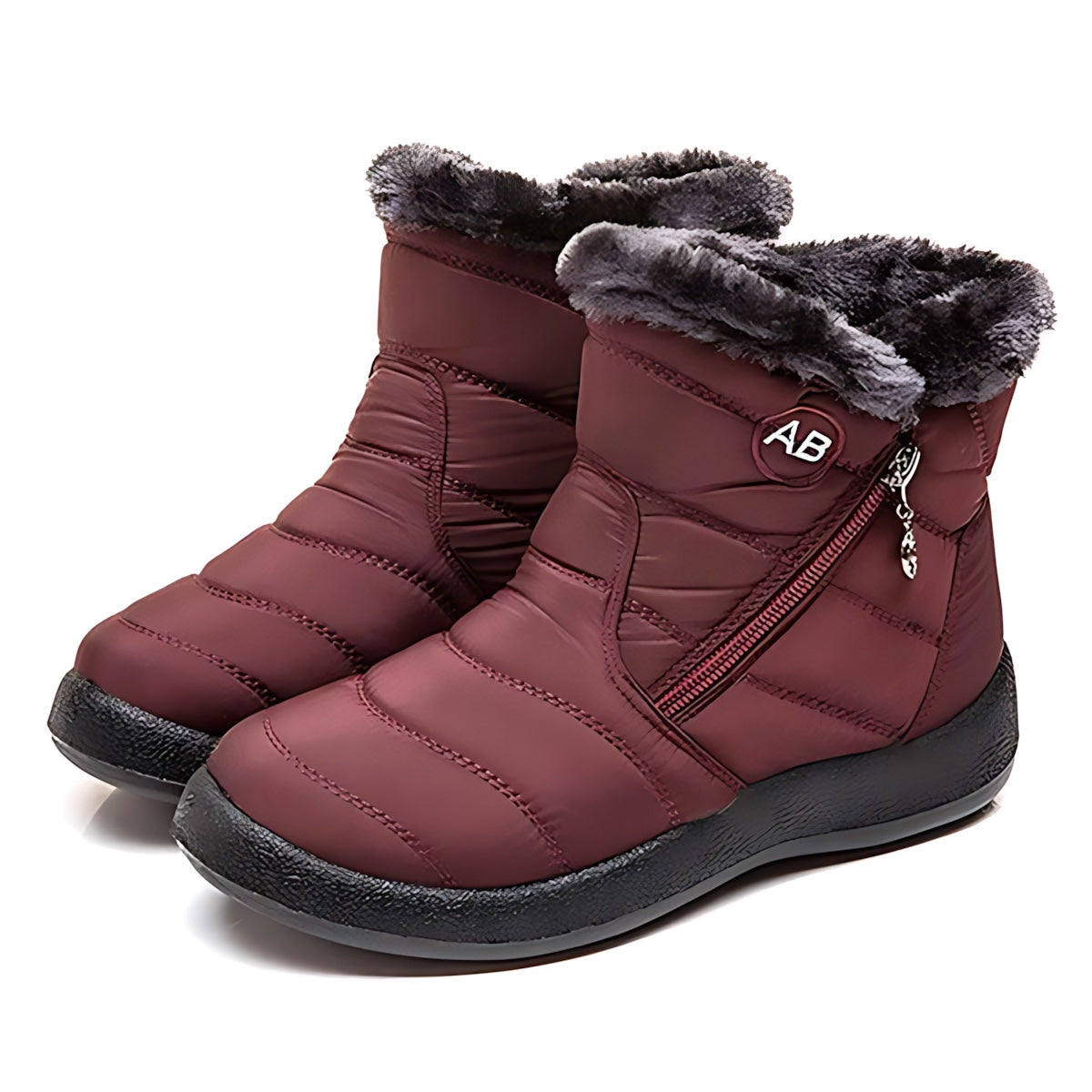 Victoria – Quilted Faux Fur Trim Ankle Snow Boots