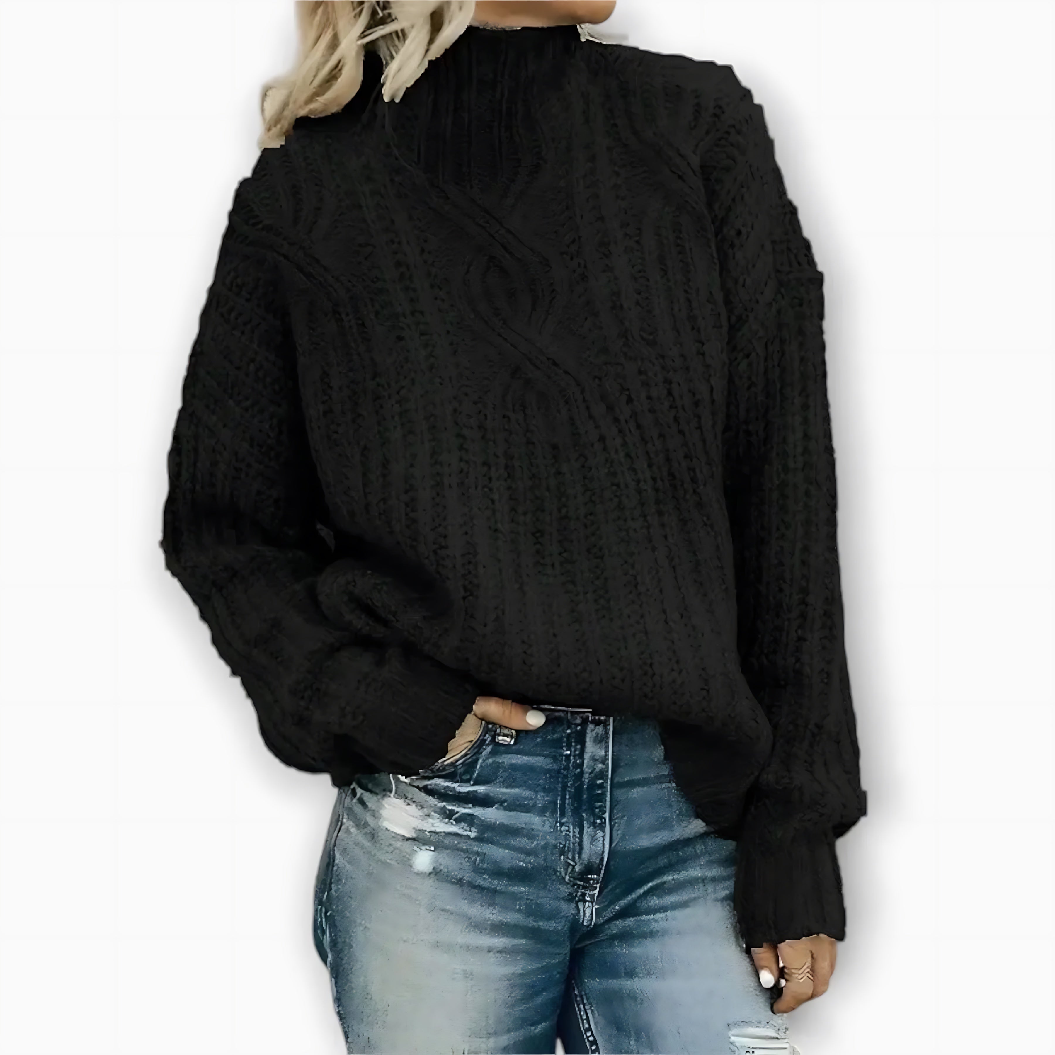 Victoria – Textured High Neck Knit Sweater