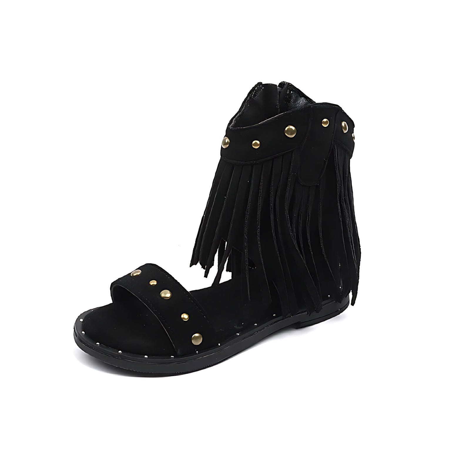 Violet – Fringe Studded Block Heel Sandals