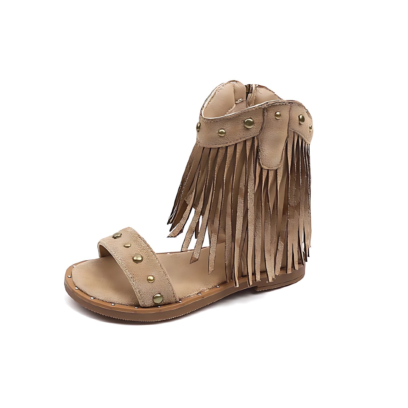 Violet – Fringe Studded Block Heel Sandals