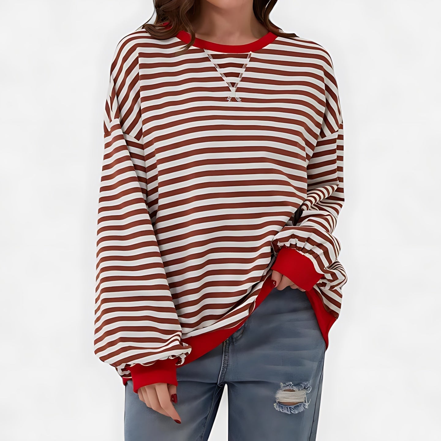 Violet – Striped Crew Neck Oversized Sweater