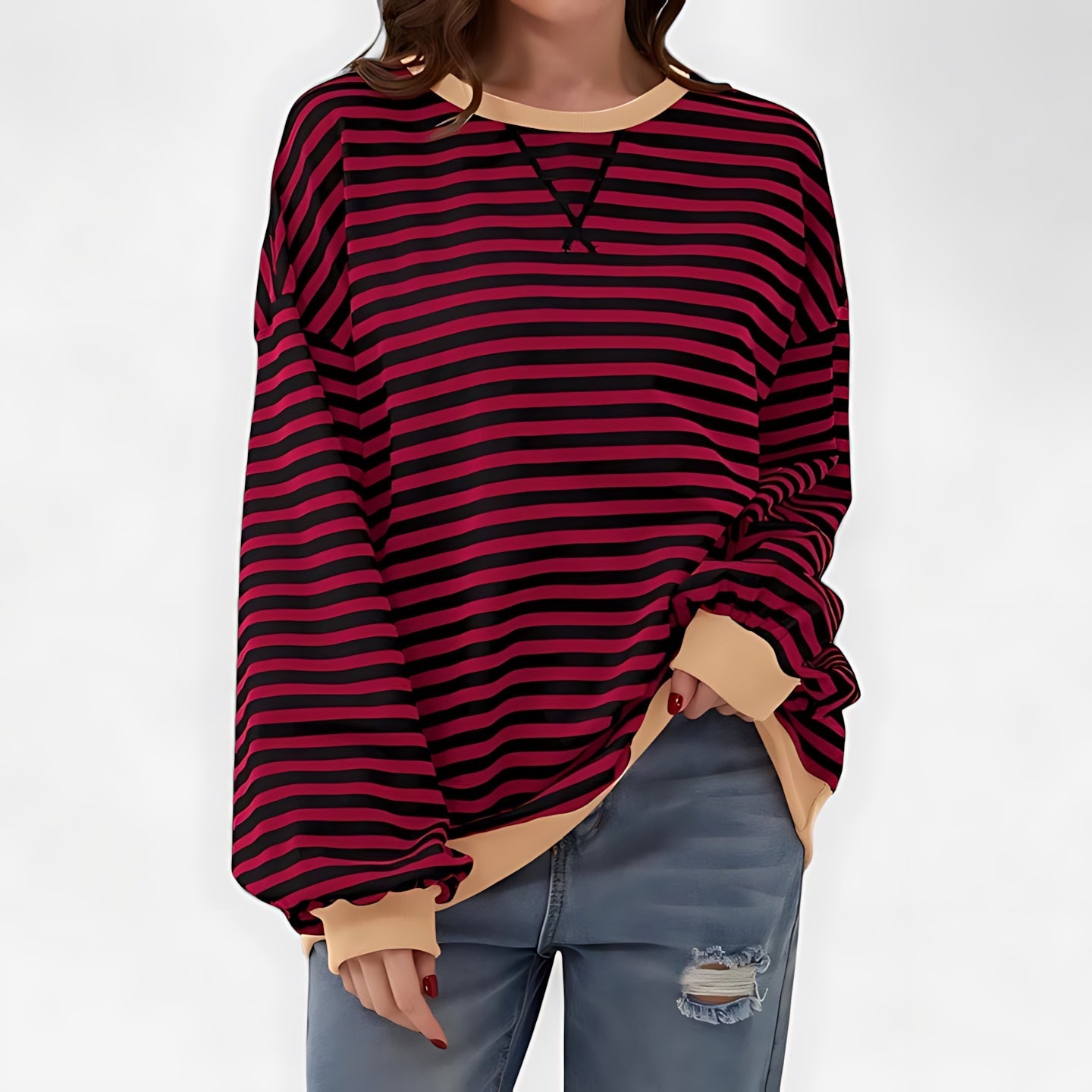 Violet – Striped Crew Neck Oversized Sweater