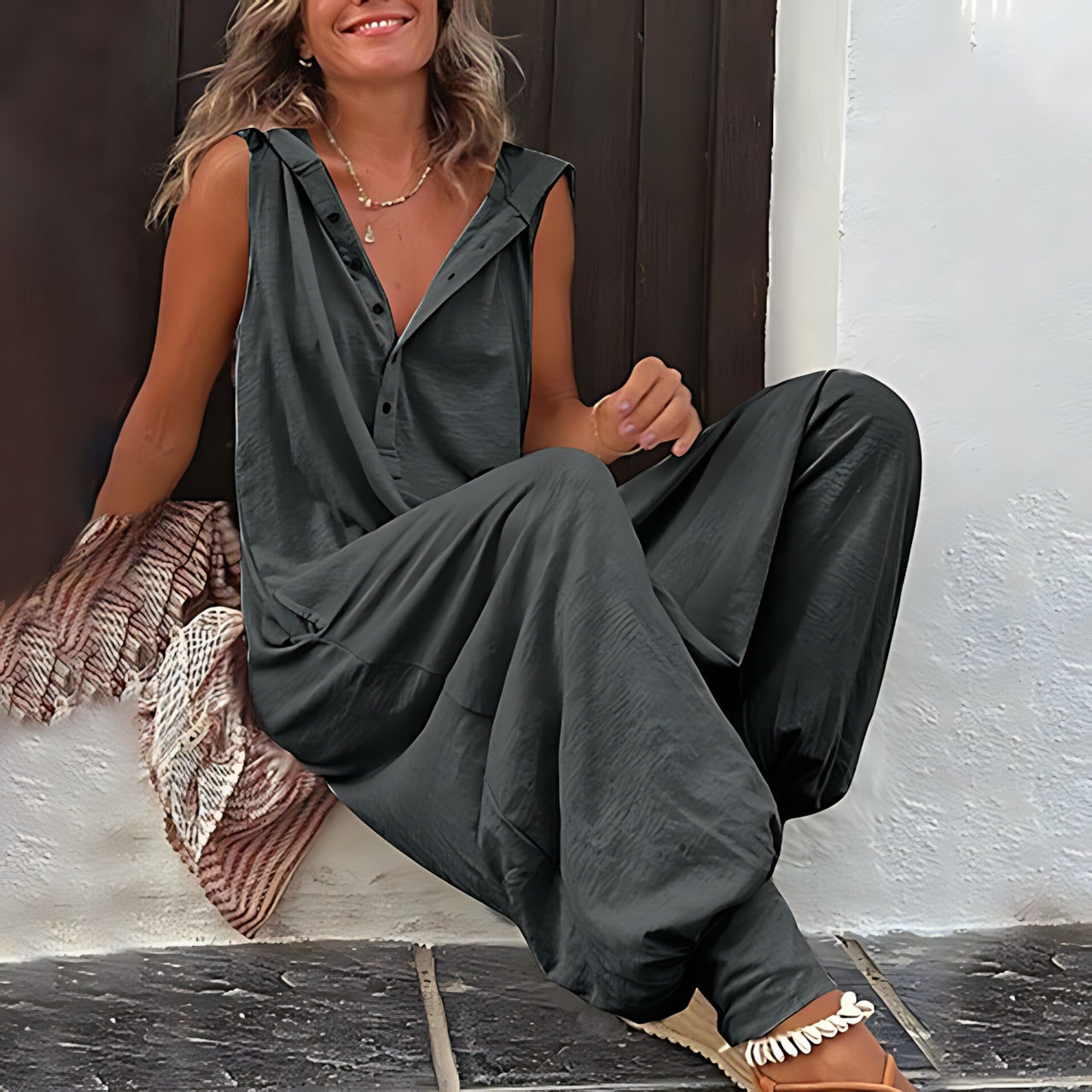 Vivian – Cowl Neck Loose Fit Wide Leg Jumpsuit