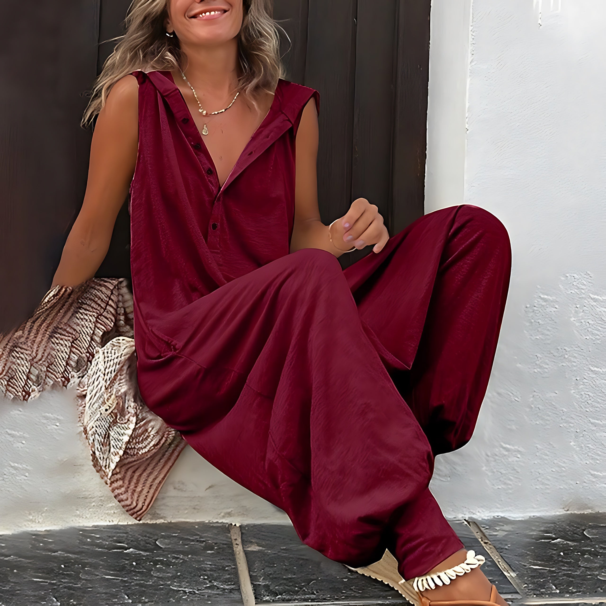 Vivian – Cowl Neck Loose Fit Wide Leg Jumpsuit