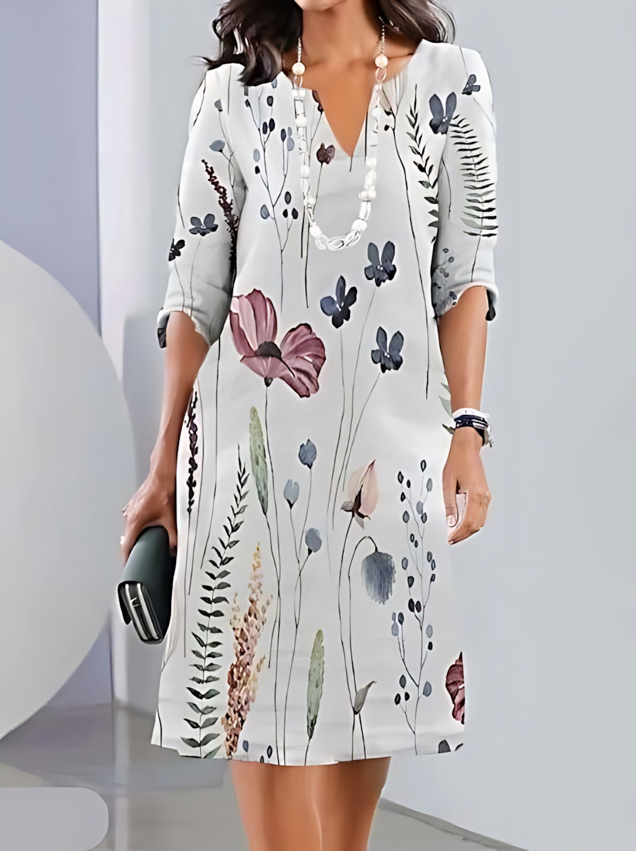 Vivian – Floral Print V Neck Flowy Midi Dress