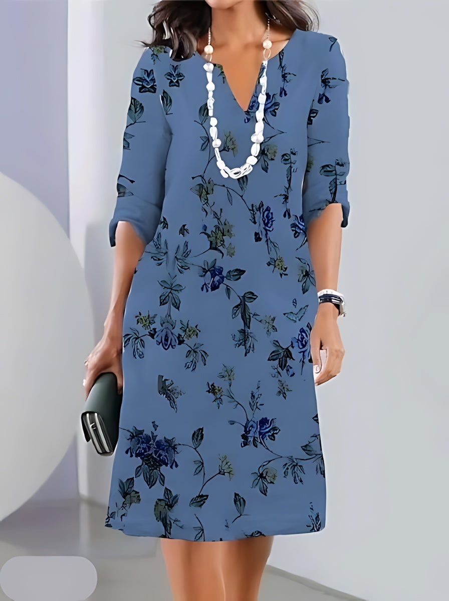 Vivian – Floral Print V Neck Flowy Midi Dress
