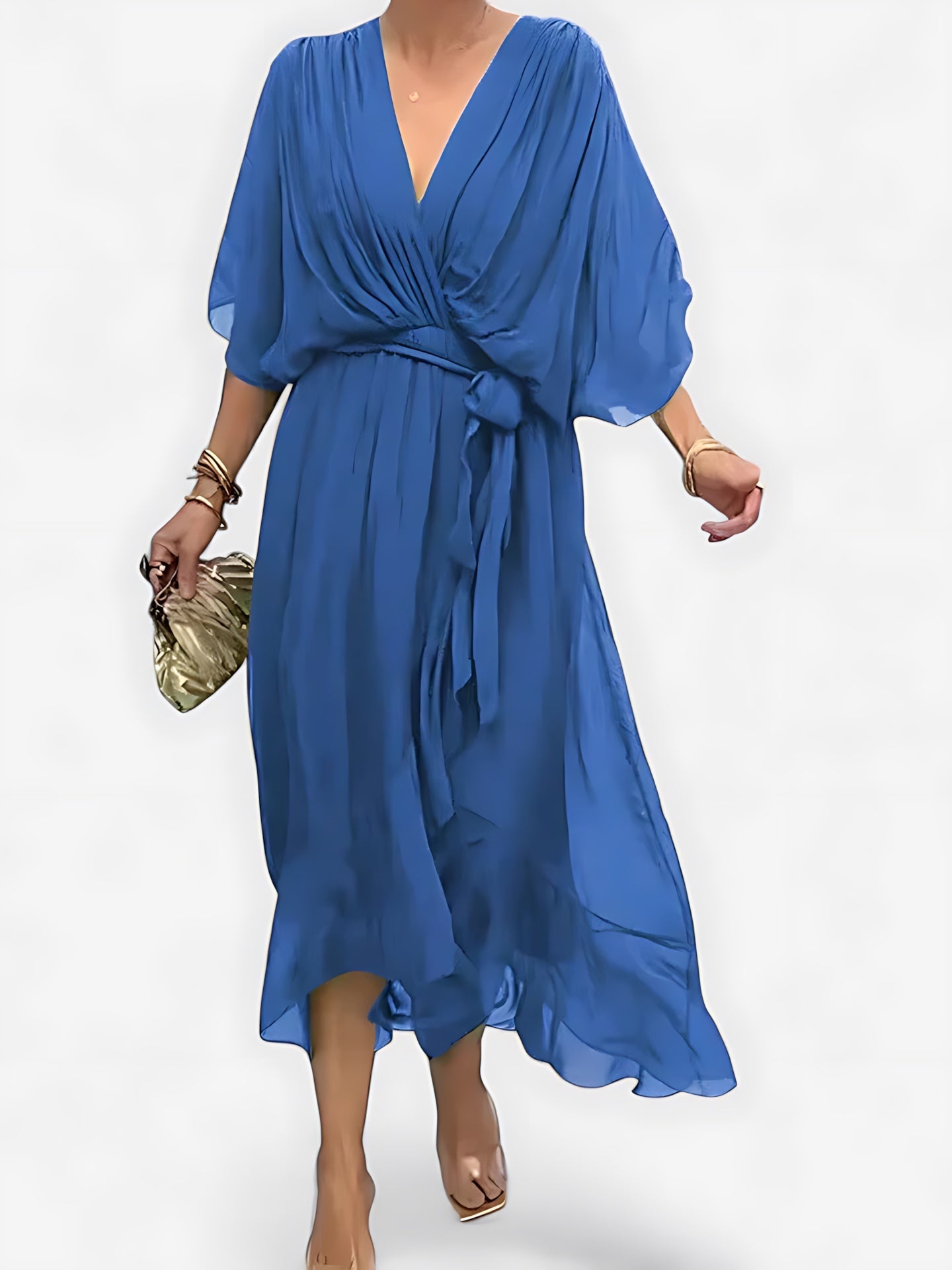 Vivian – V Neck Batwing Sleeve Flowy Maxi Dress