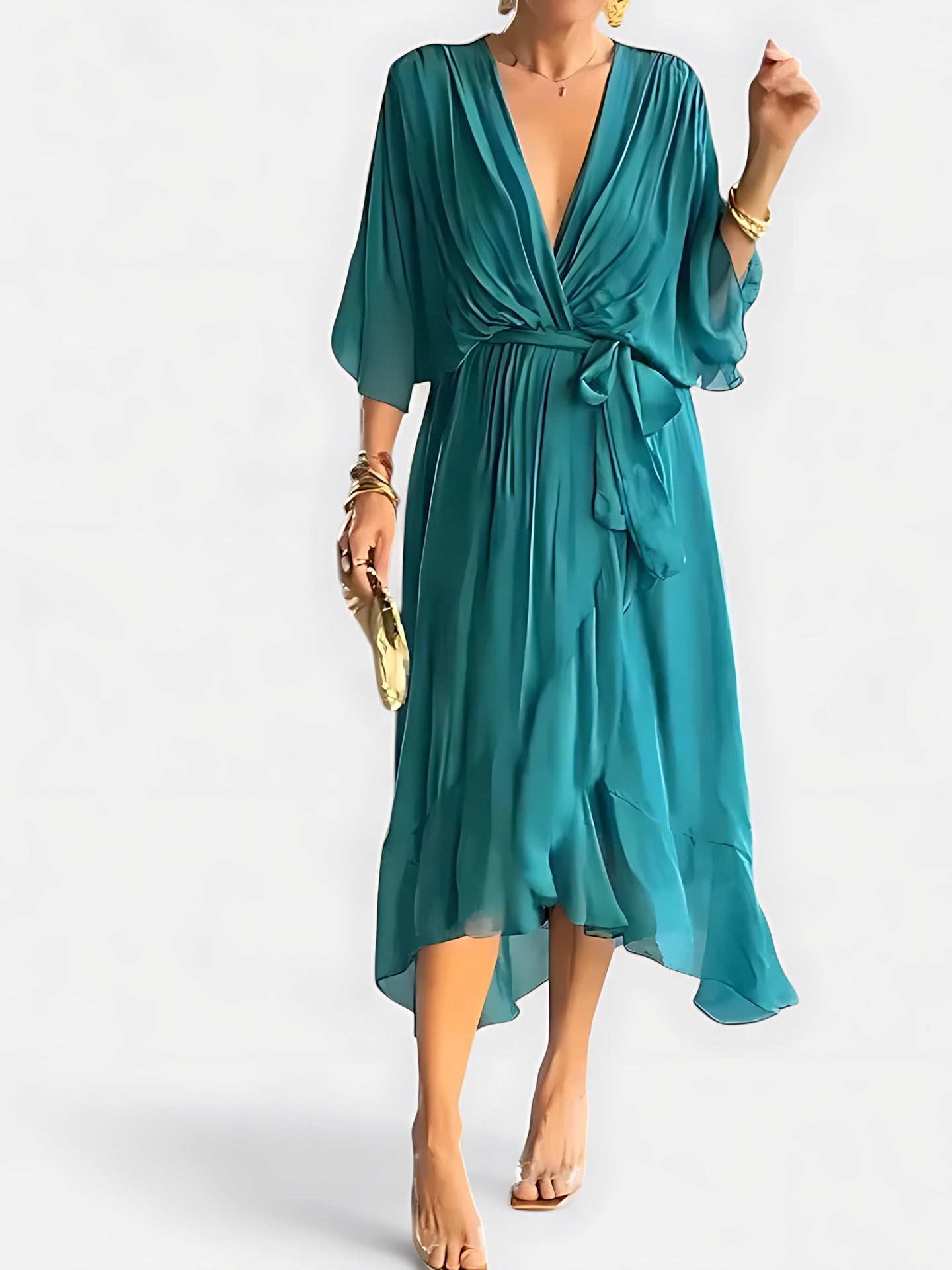 Vivian – V Neck Batwing Sleeve Flowy Maxi Dress