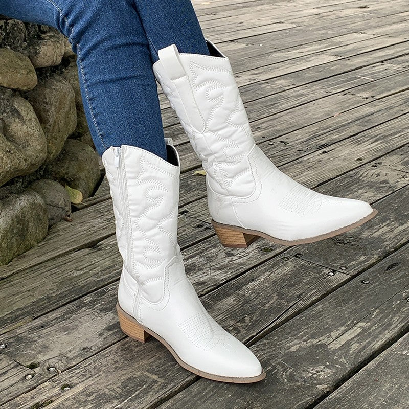 Jasmine – Metallic Embroidered Western Ankle Boots