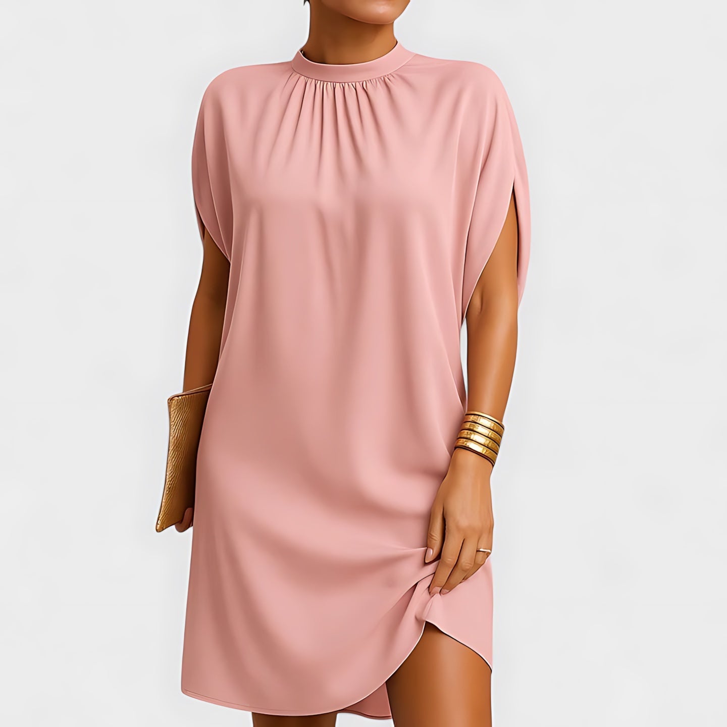 Willow – Draped Mock Neck Tulip Hem Dress