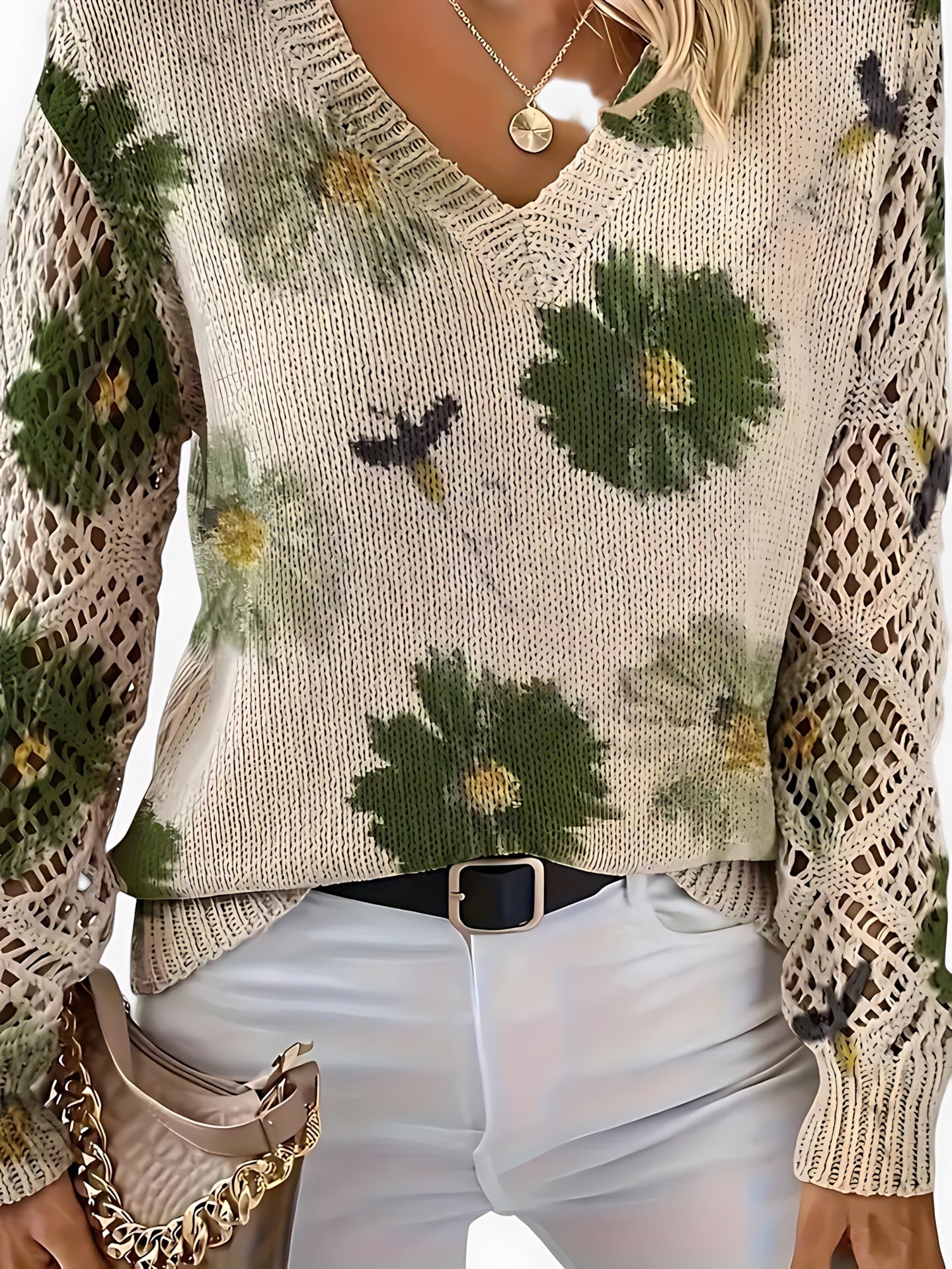 Willow – Floral Print V Neck Knit Sweater