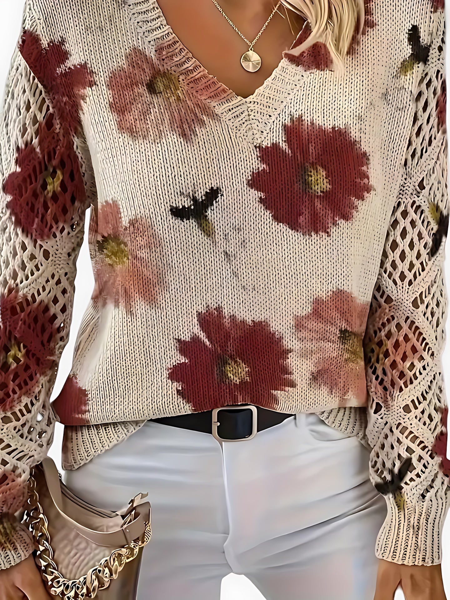 Willow – Floral Print V Neck Knit Sweater