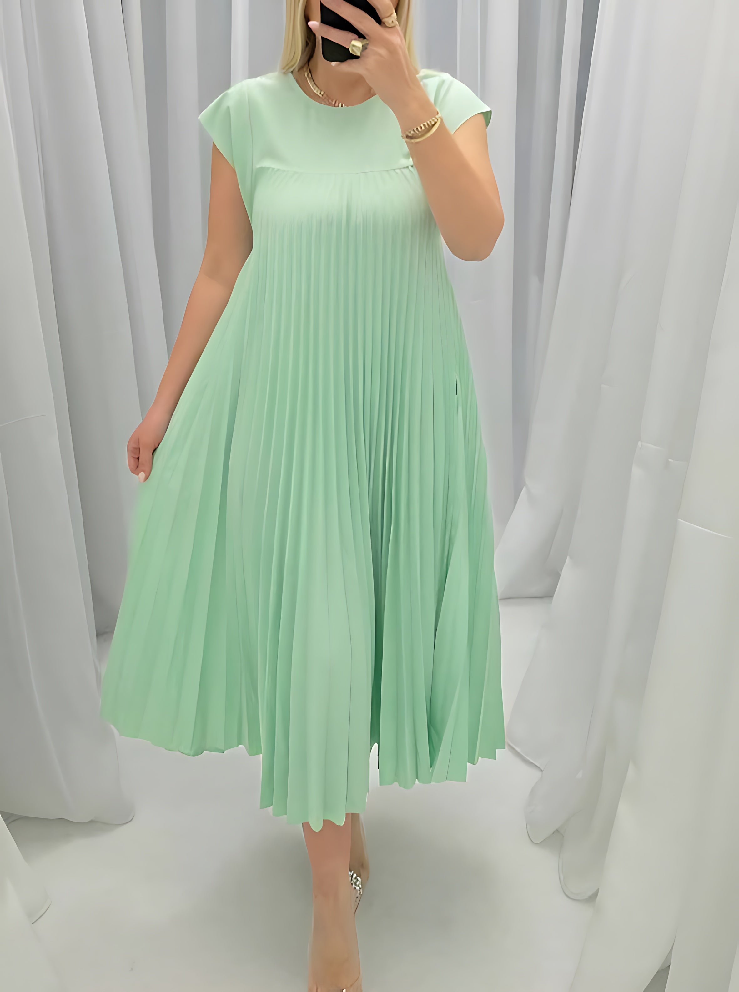 Willow – Pleated A-Line Cap Sleeve Maxi Dress