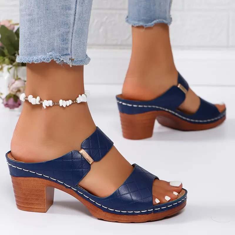 Lola – Metallic Ankle Strap Block Heel Sandals