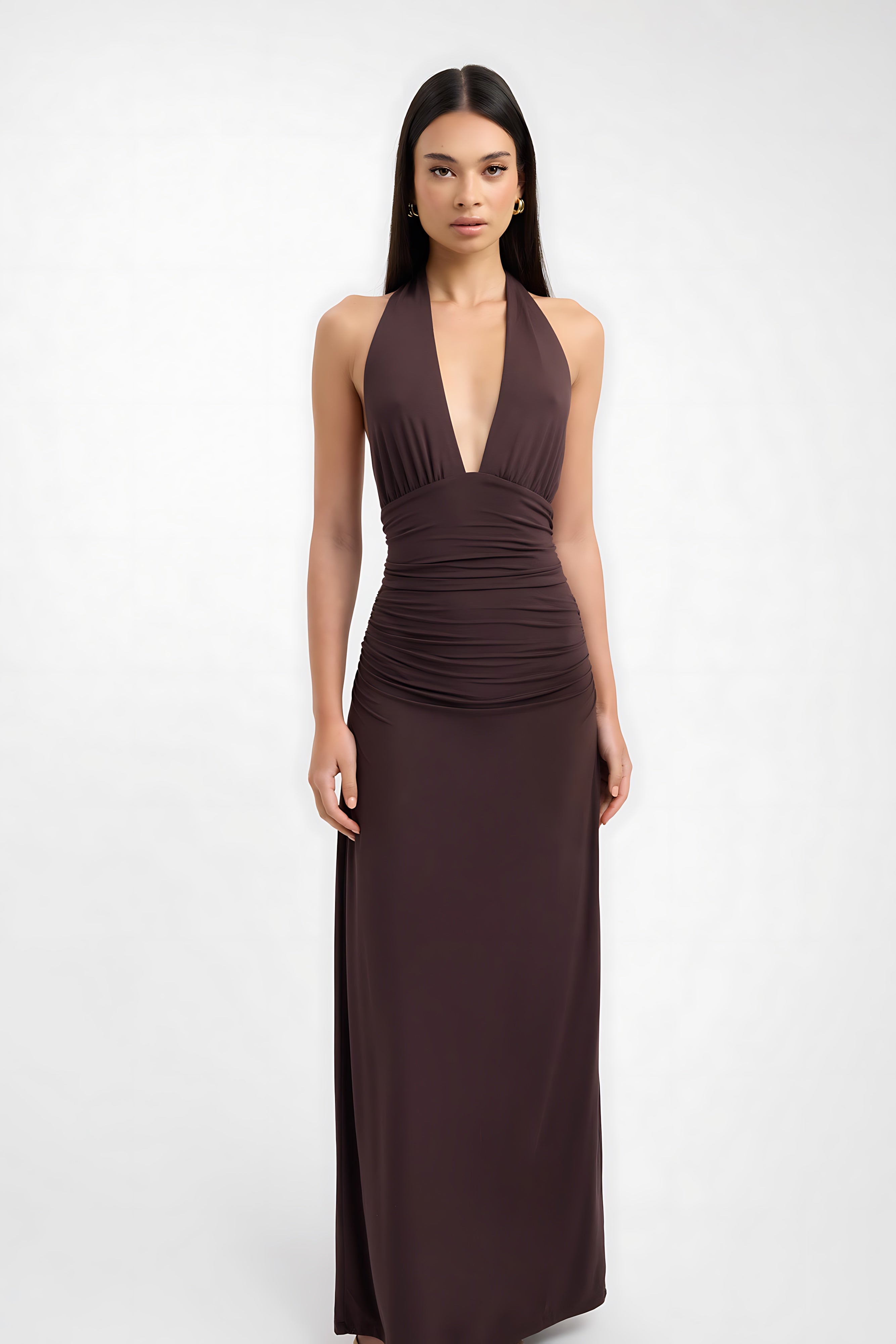 Wren – Halter Neck Fitted Evening Maxi Dress