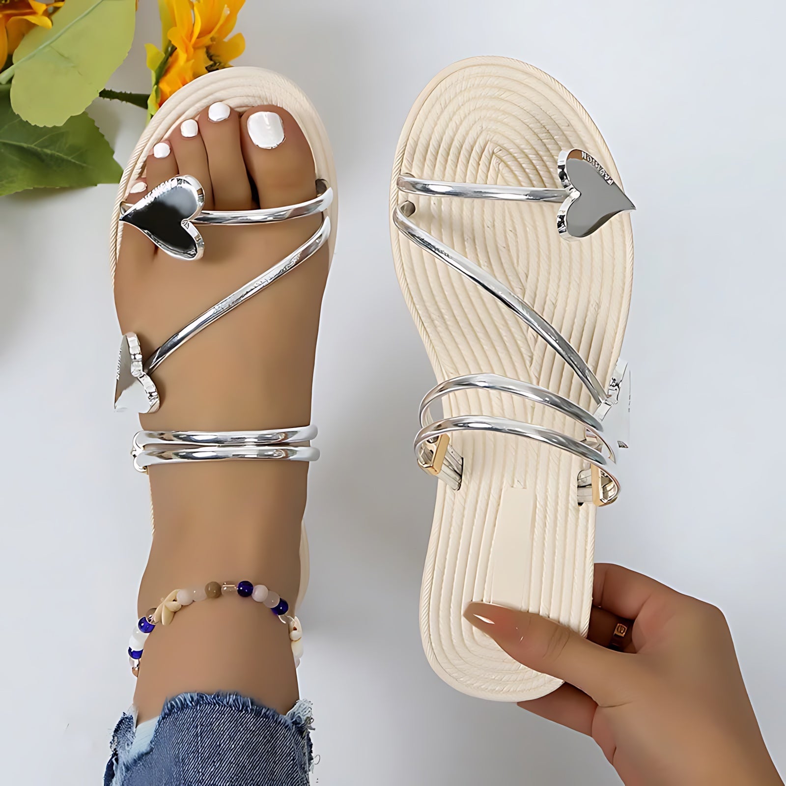 Wren – Rhinestone Strappy Flat Sandals