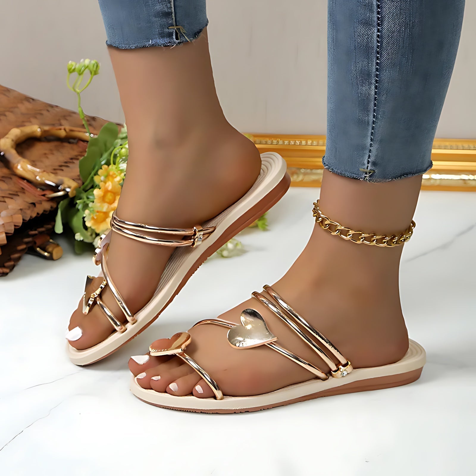 Wren – Rhinestone Strappy Flat Sandals