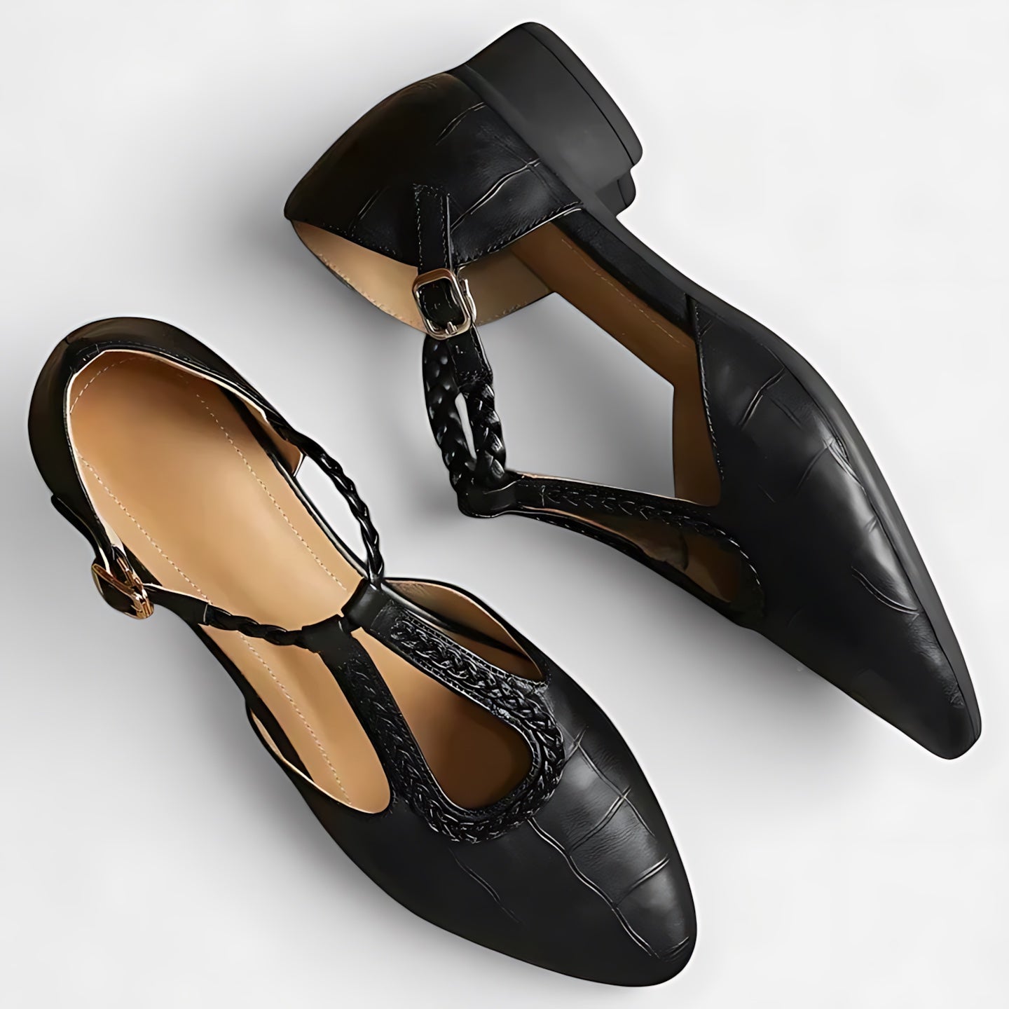 Ximena – Braided T Strap Pointed Toe Pumps