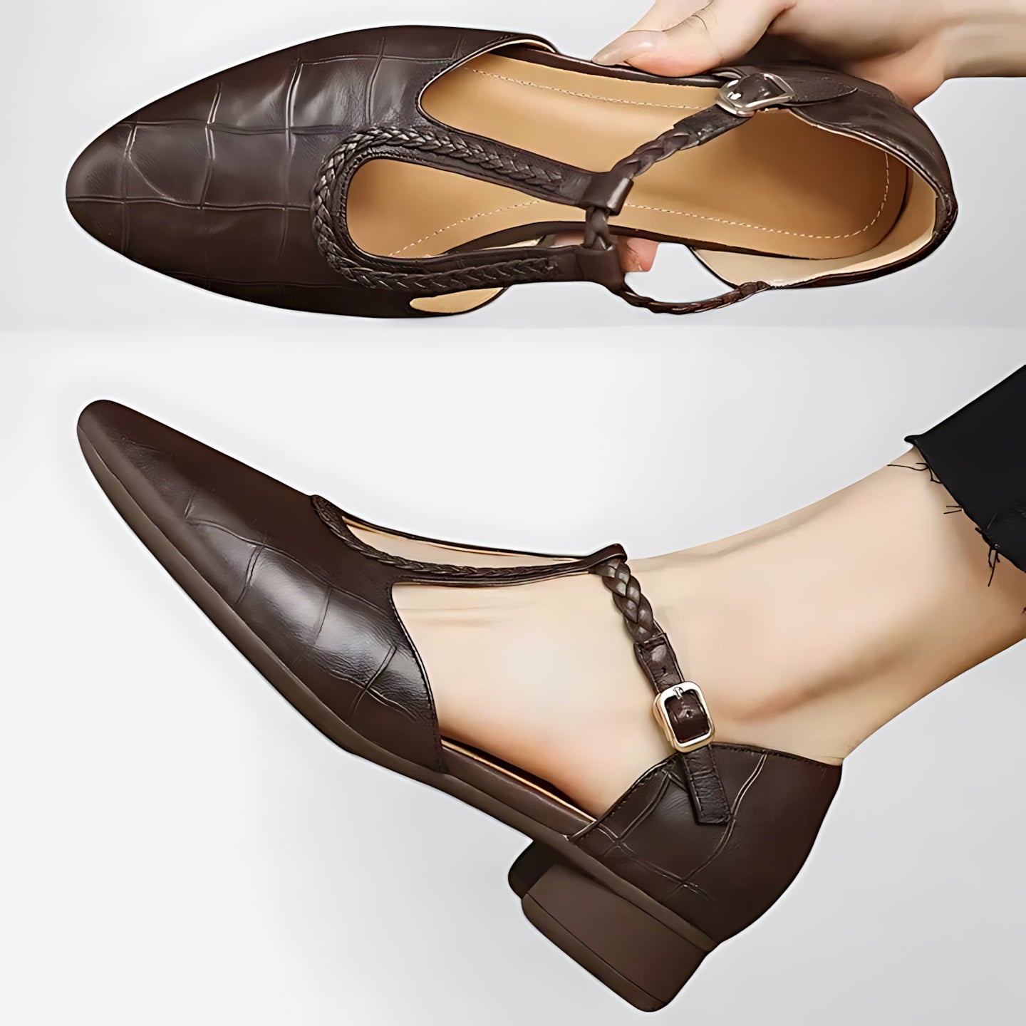 Ximena – Braided T Strap Pointed Toe Pumps