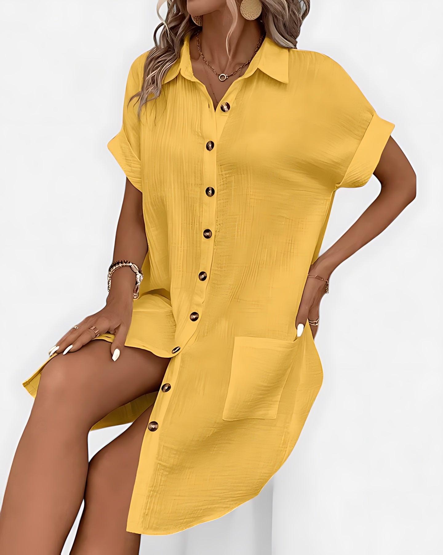 Ximena – Collared Short Sleeve Mini Shirt Dress