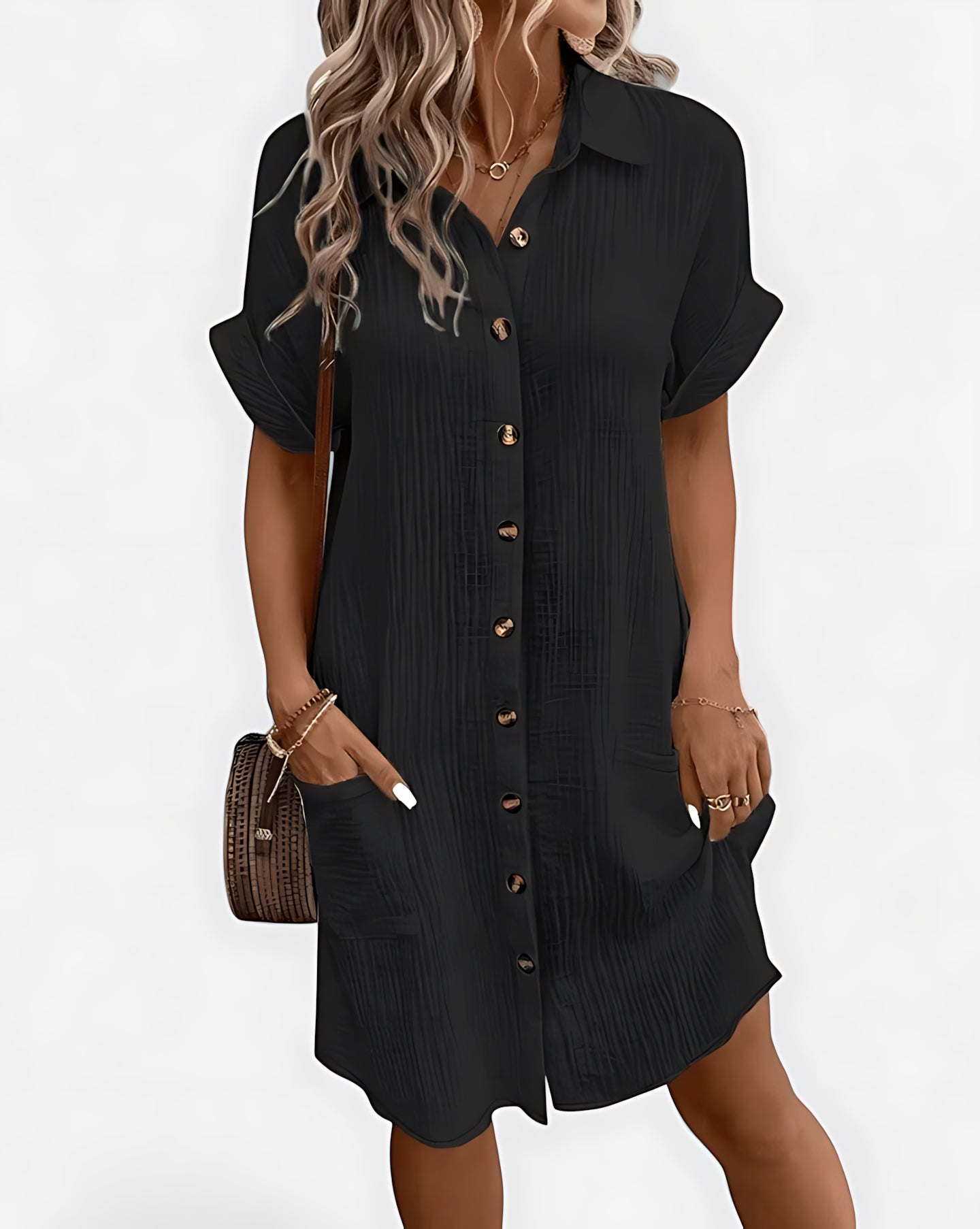 Ximena – Collared Short Sleeve Mini Shirt Dress