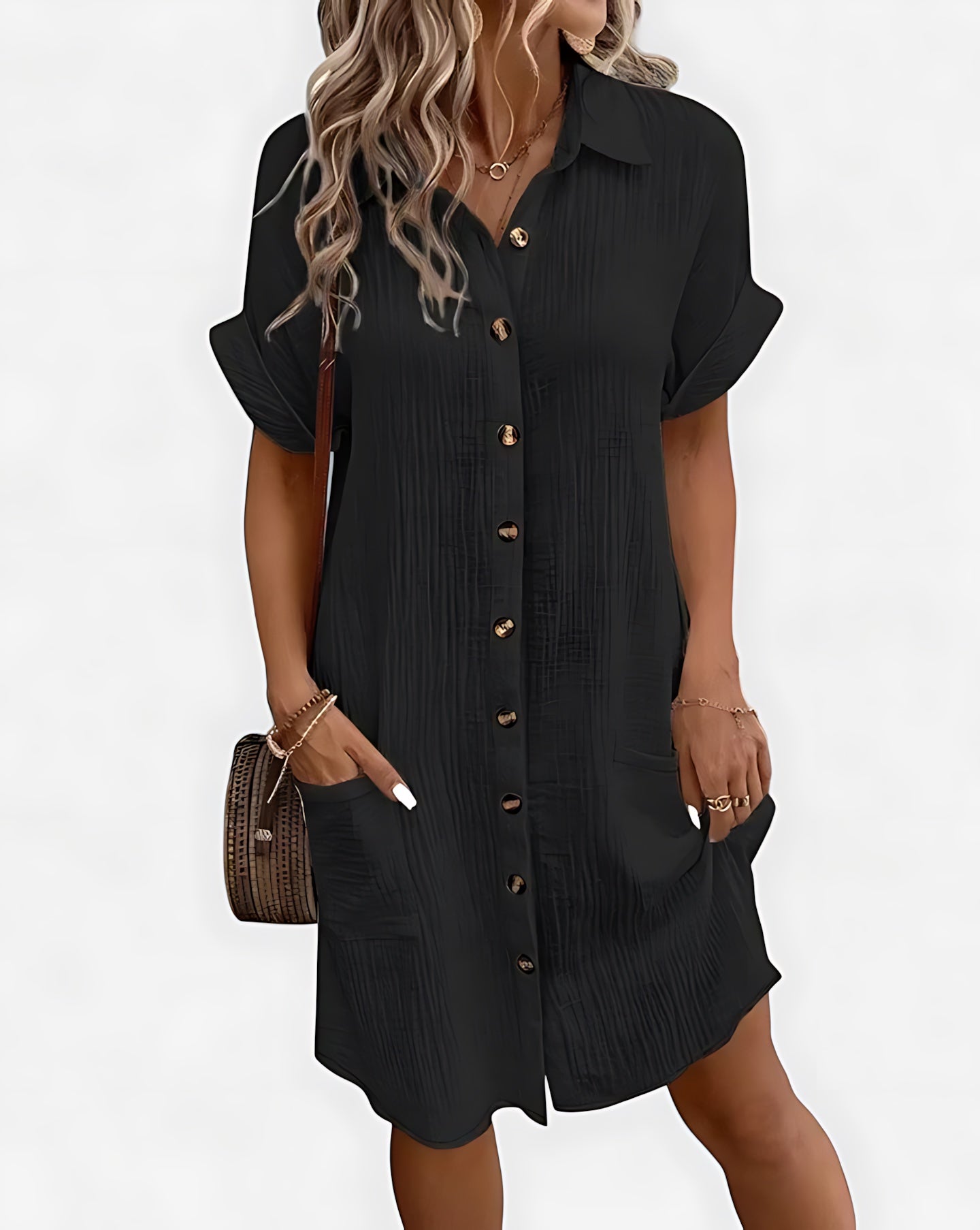 Ximena – Collared Short Sleeve Mini Shirt Dress