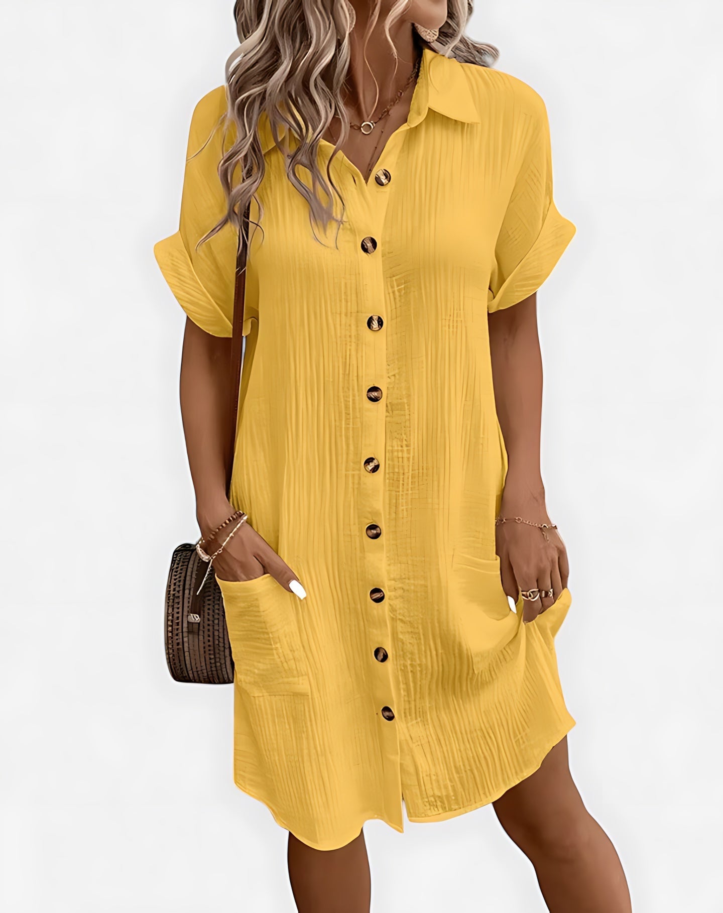 Ximena – Collared Short Sleeve Mini Shirt Dress