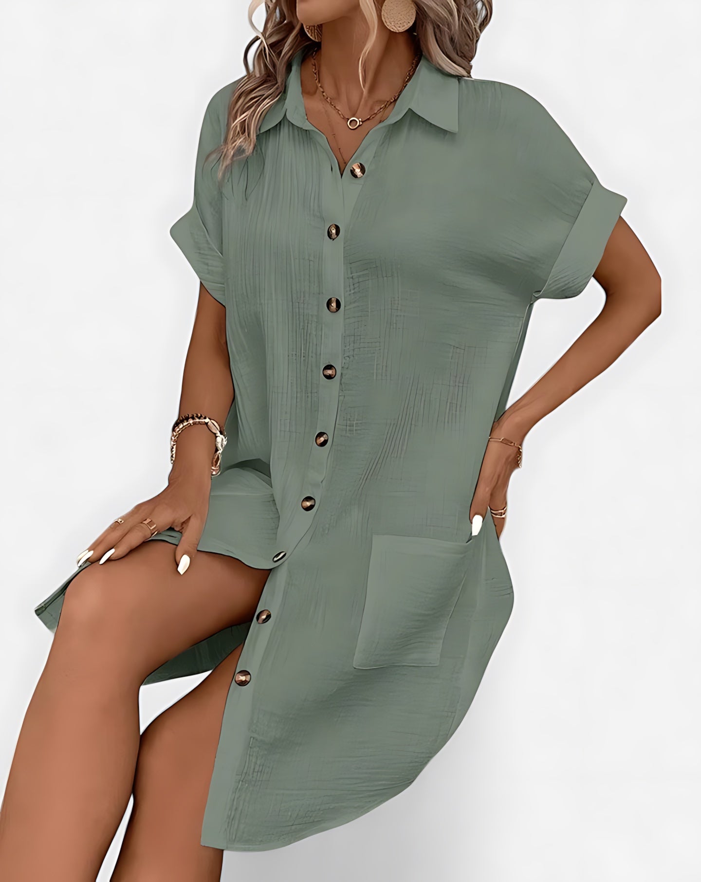 Ximena – Collared Short Sleeve Mini Shirt Dress