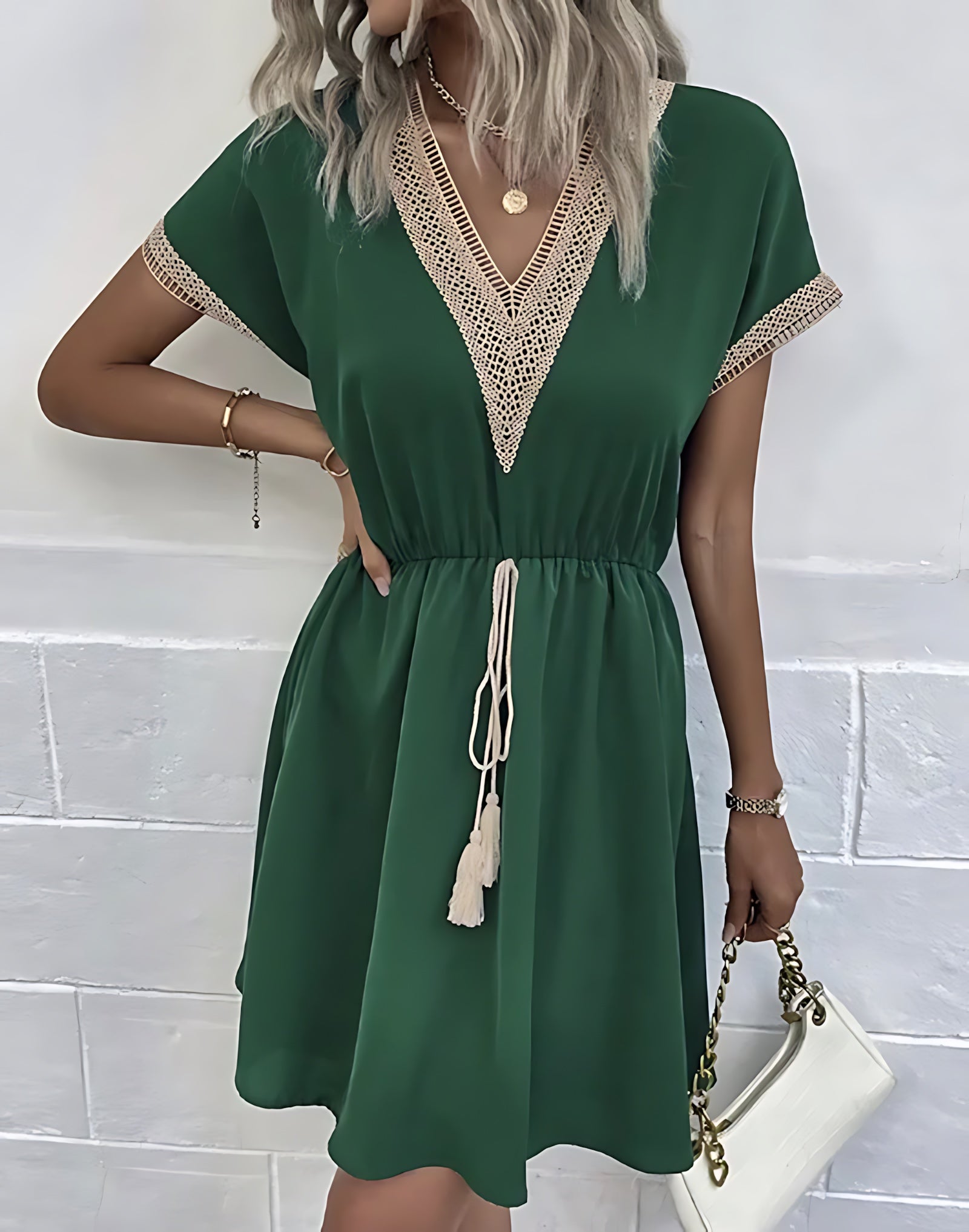 Ximena – V Neck Tie Waist Flowy Summer Mini Dress