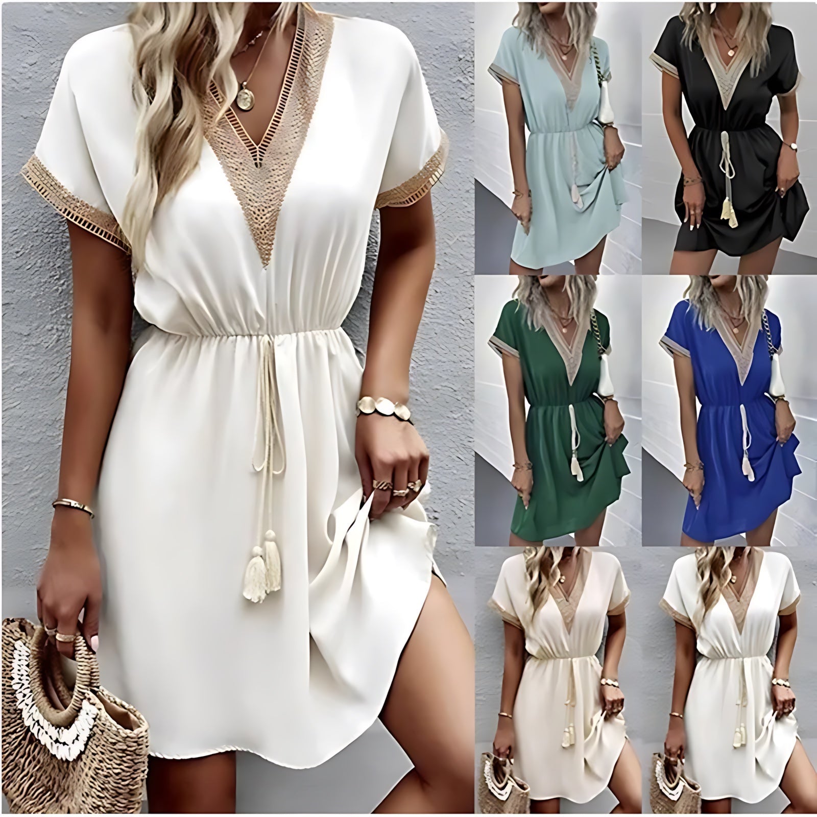 Ximena – V Neck Tie Waist Flowy Summer Mini Dress