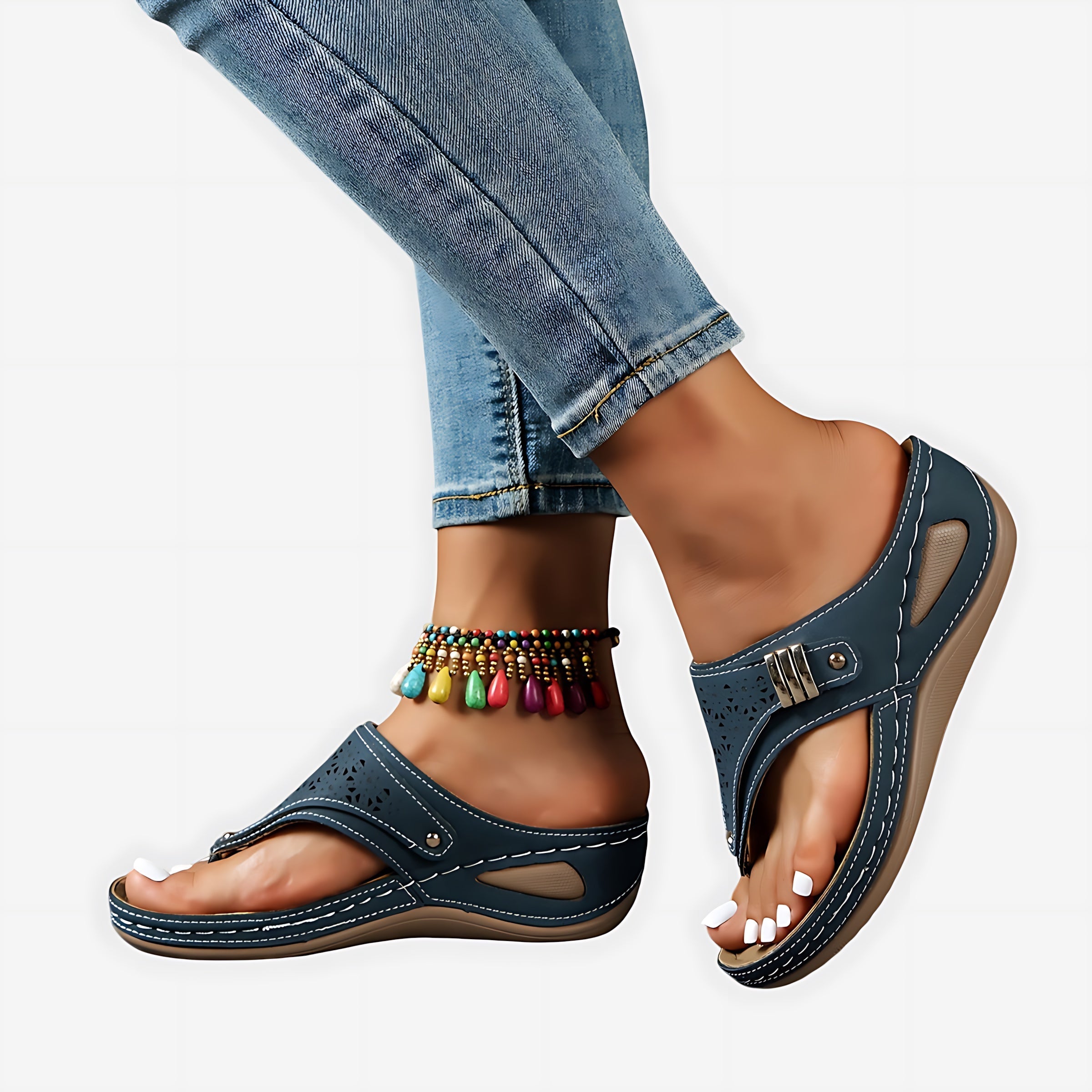 Zoe – Beaded Boho Thong Wedge Sandals