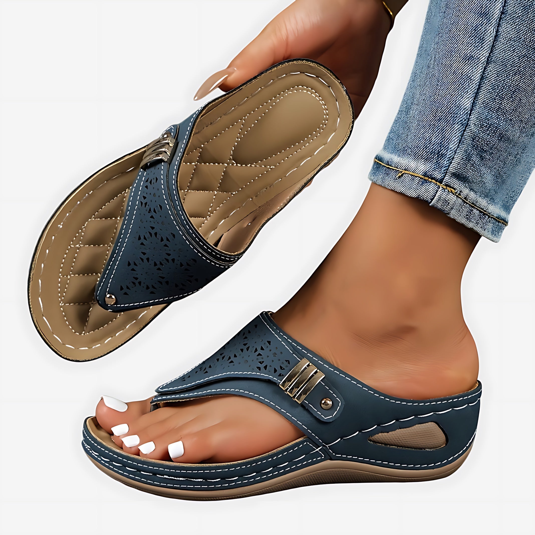 Zoe – Beaded Boho Thong Wedge Sandals
