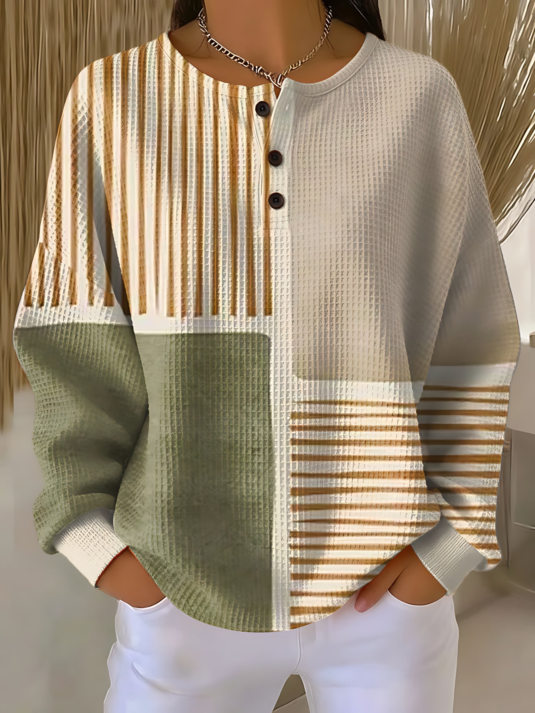 Zoe – Colorblock Henley Long Sleeve Top