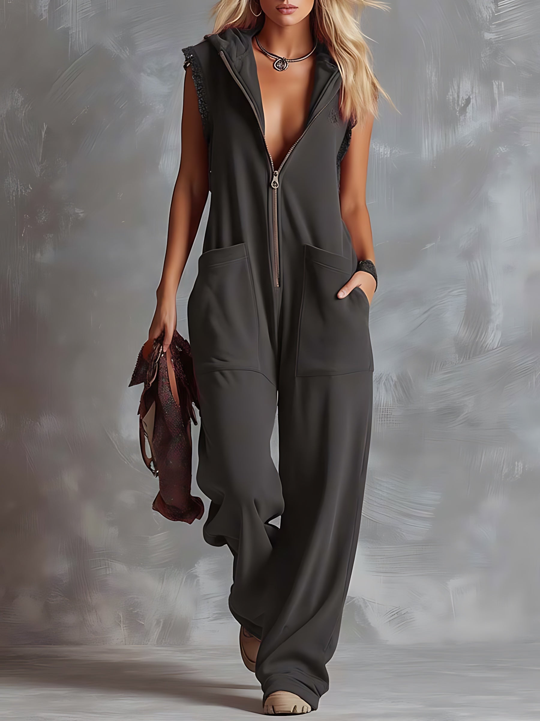 Zoe – V Neck Draped Wide Leg Jumpsuit
