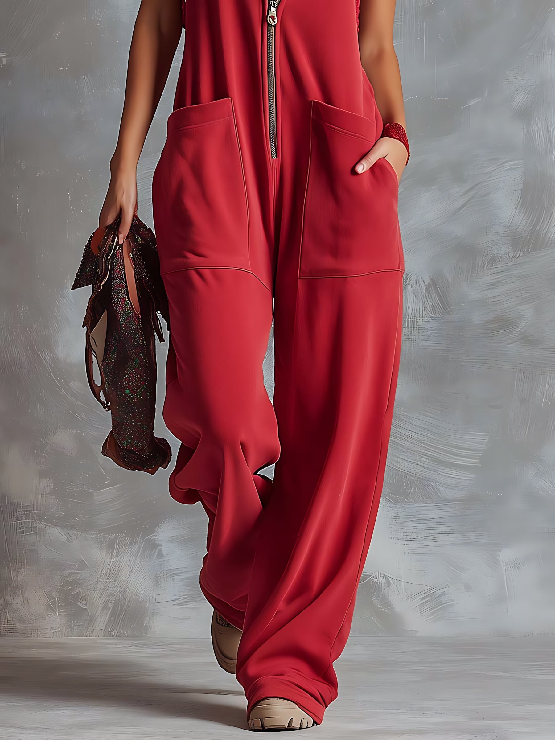 Zoe – V Neck Draped Wide Leg Jumpsuit