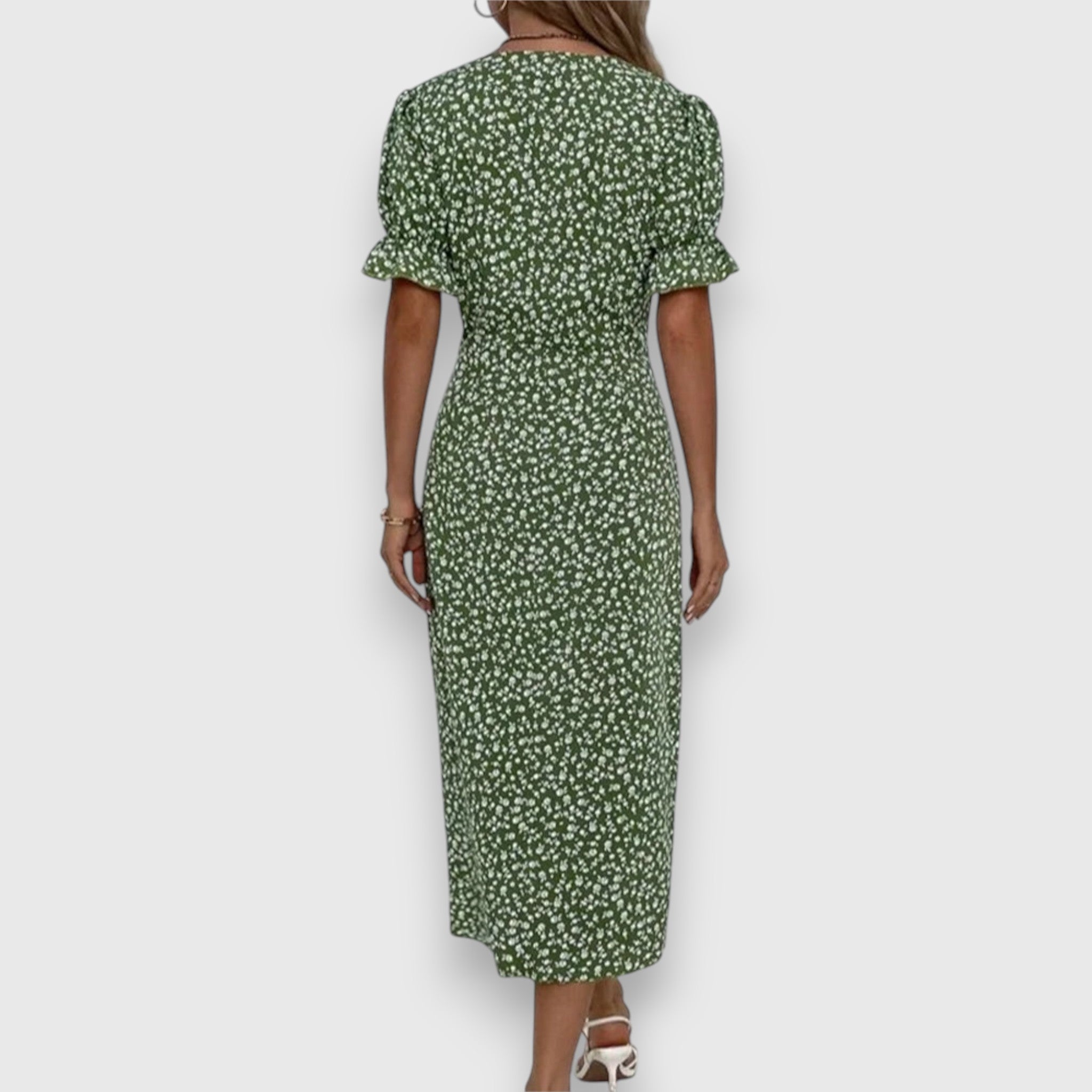 Sadie – Ditsy Floral Puff Sleeve Wrap Midi Dress