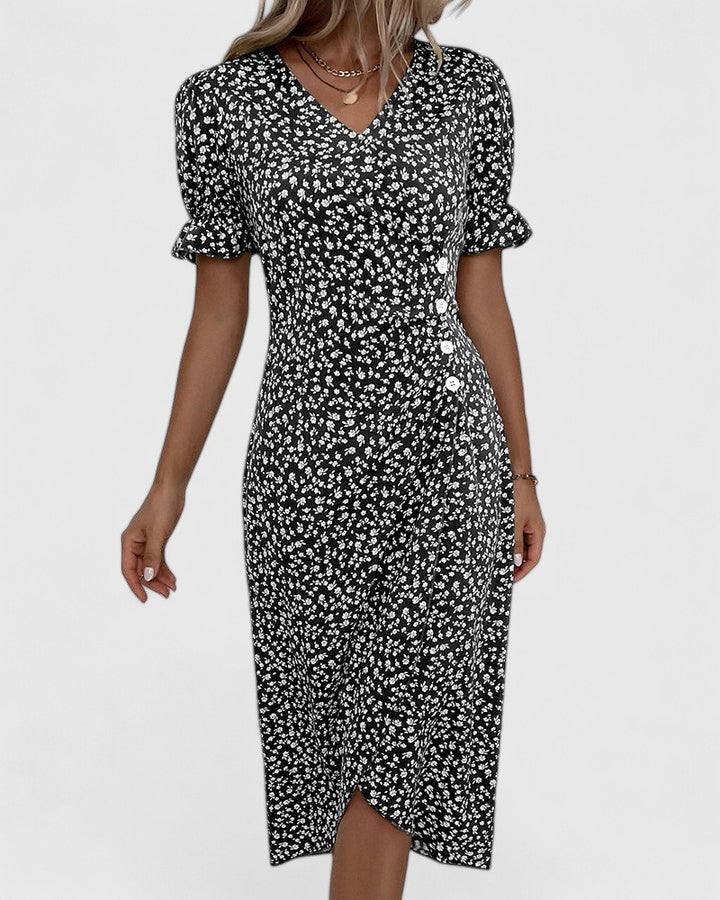 Della – Floral Ruffle Wrap Summer Midi Dress