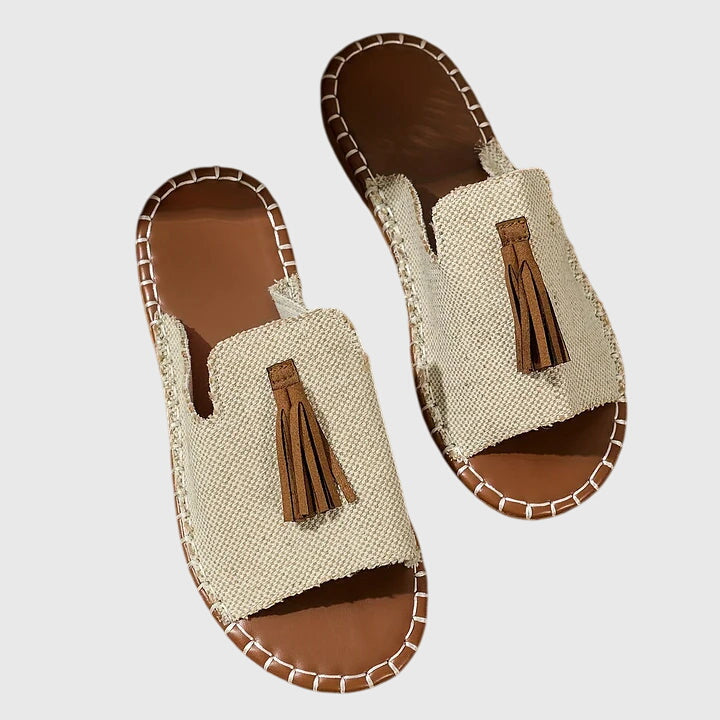 Adelaide – Boho Print Beaded Slide Sandals